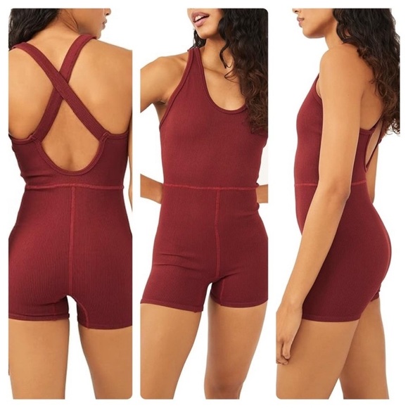 Free People FP Movement Active Free Style Onzie Shortsie M/L Maroon 41 - Picture 3 of 4
